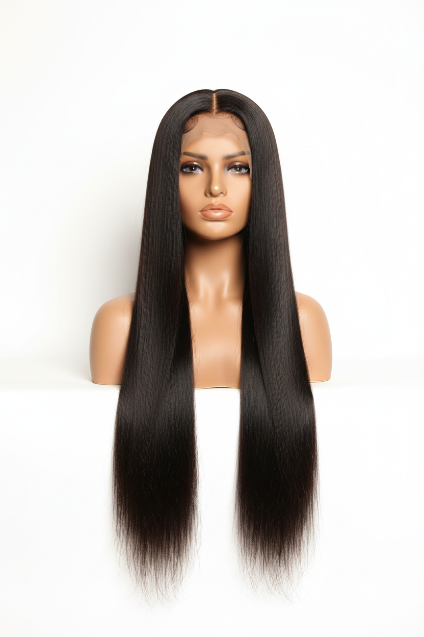 28 Inch Straight Wig Natural Color - front middle part