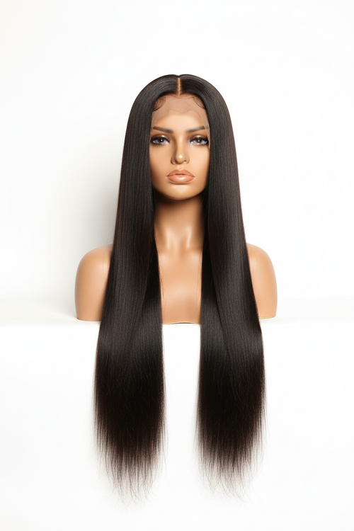 28 Inch Straight Wig Natural Color - front middle part