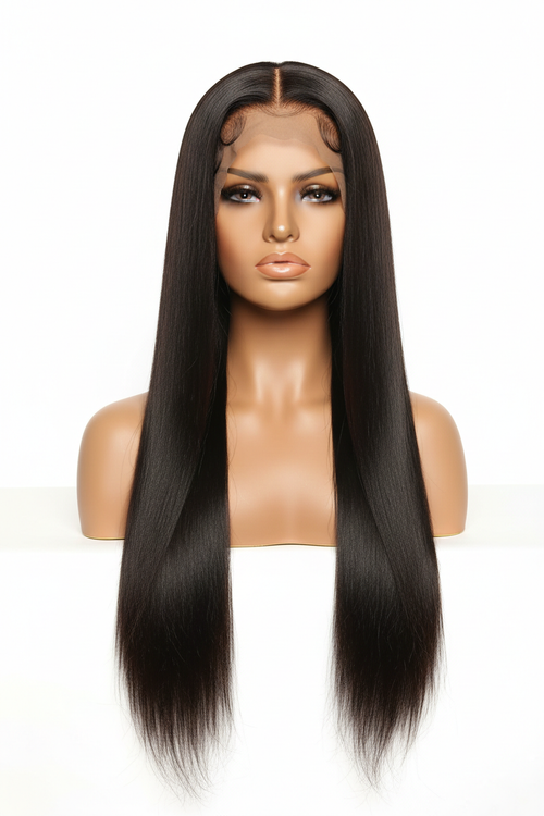 28 Inch Straight Wig Natural Color - front side part
