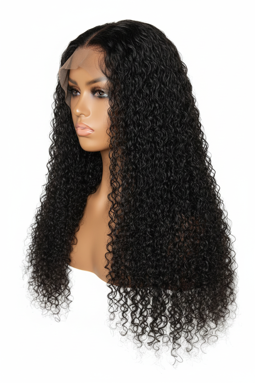 30 Inch Water Wave Wig Natural Color on light brown mannequin - front view
