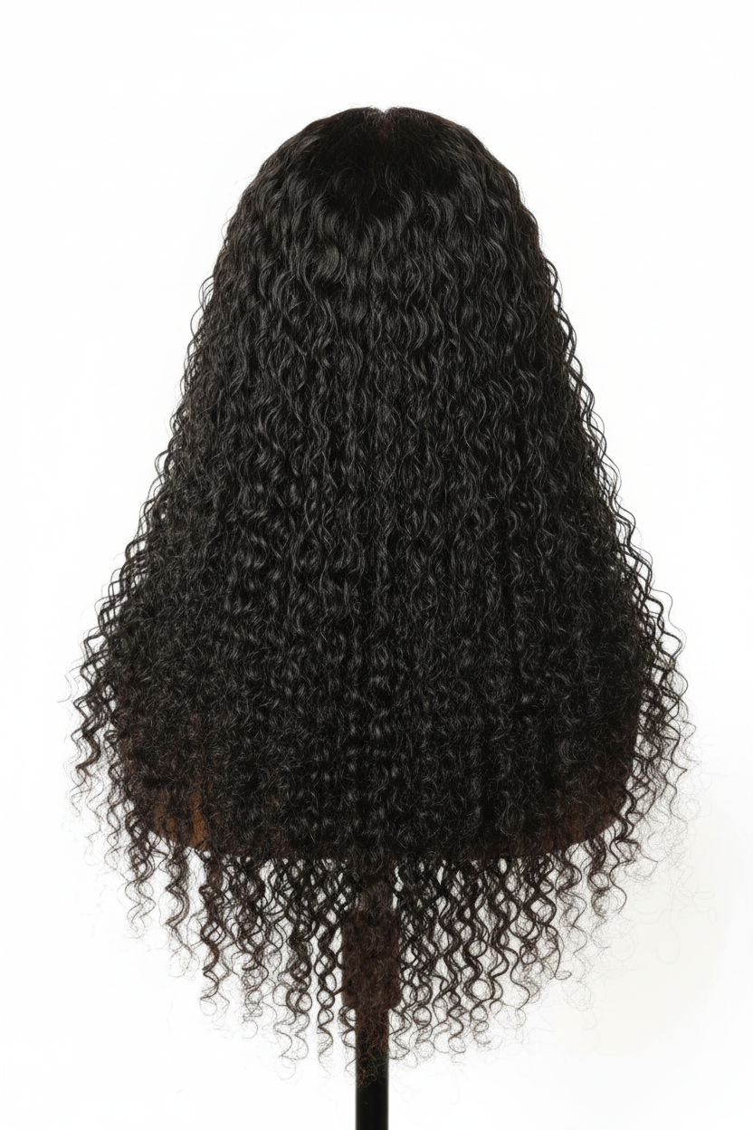 30 Inch Water Wave Wig Natural Color - back view on light brown mannequin