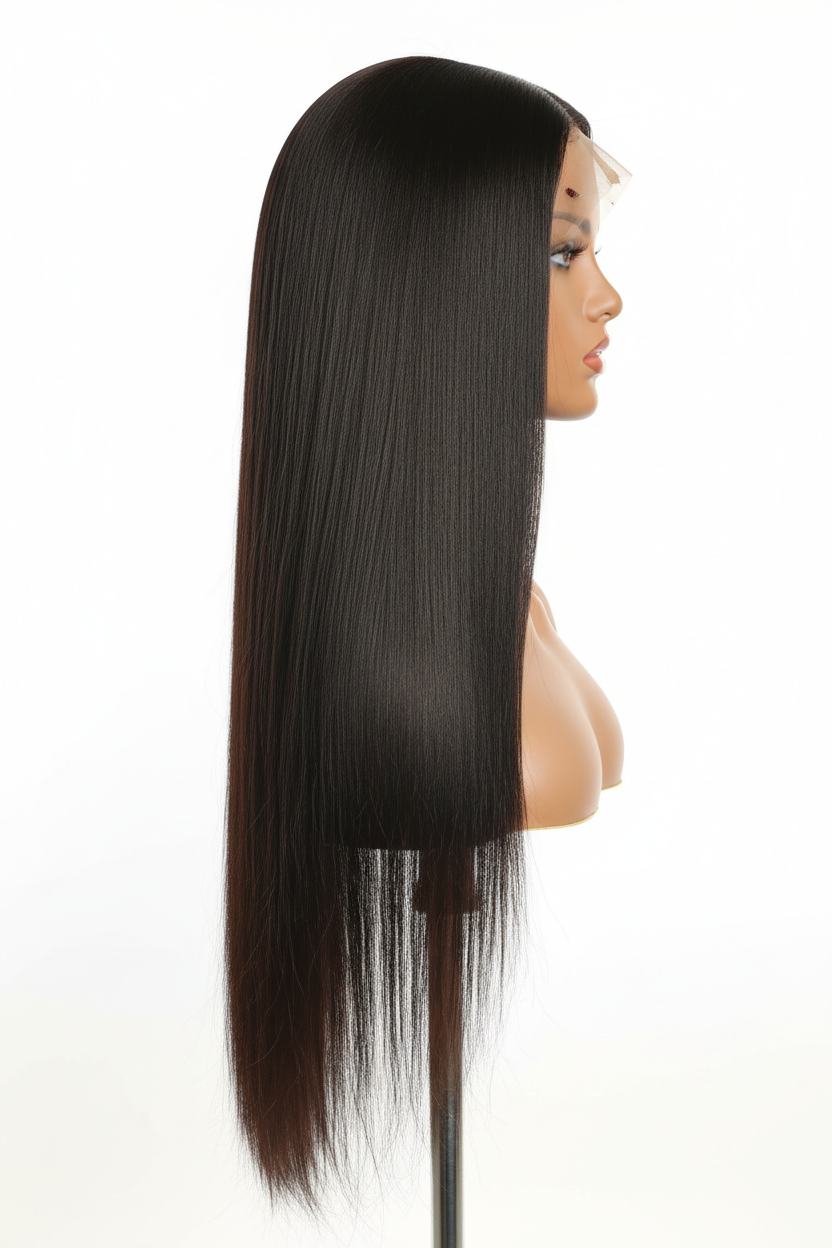 28 Inch Straight Wig Natural Color - side profile